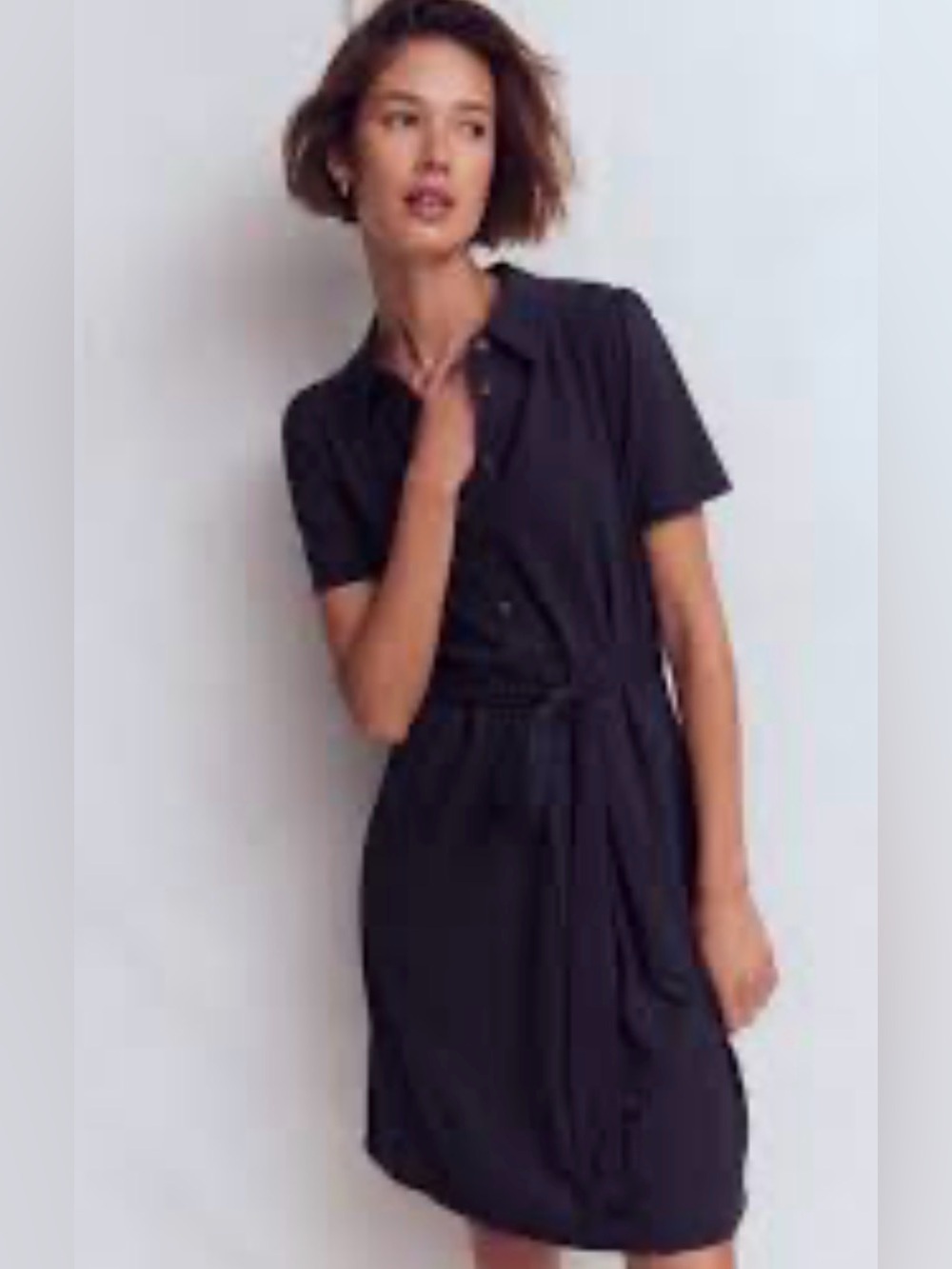 Weatherproof Black Short-Sleeve Shirt Dress with Tie Waist